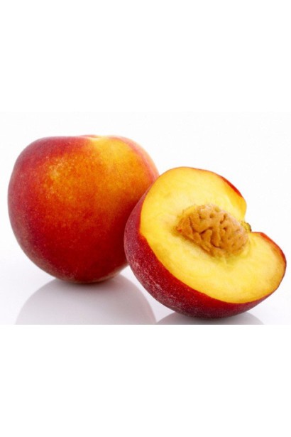 Розрізаний плід нектарина Рубіс із жовтою м’якоттю та гладкою кісточкою всередині